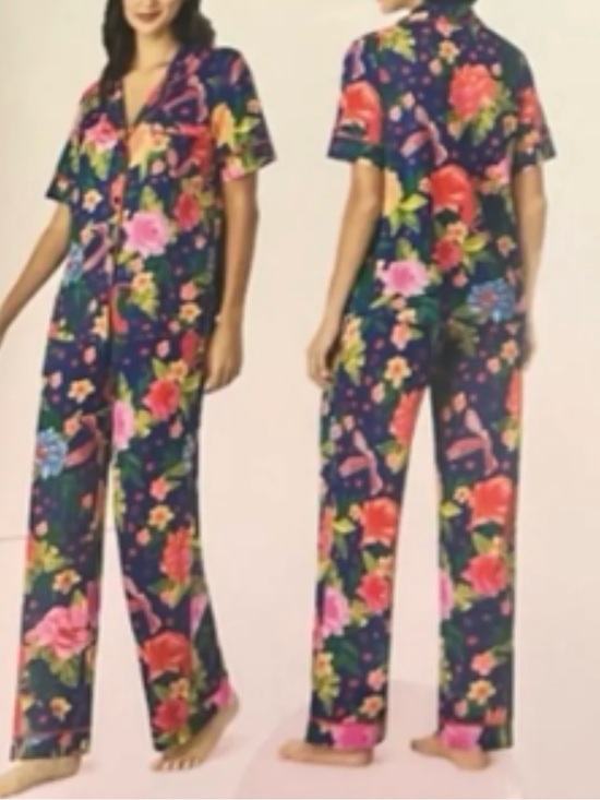 Room Service Pants - Women's Navy Floral Short-Sleeve Jumpsuit